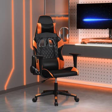 vidaXL Massage gamestoel kunstleer zwart en oranje, Verzenden, Nieuw, Oranje