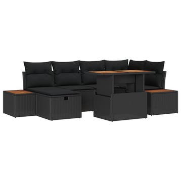 vidaXL Tuinbankenset 7 st Zwart poly rattan, Tuin en Terras, Verzenden, Nieuw, 7 zitplaatsen