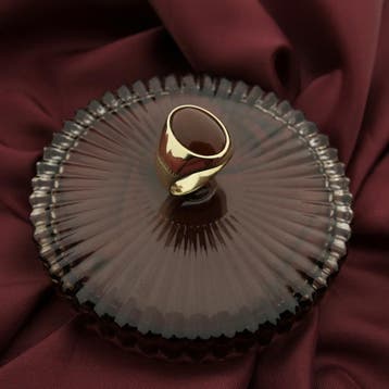 Gouden herenring met sarder, Gebruikt, 20 of groter, Heer, Ophalen of Verzenden