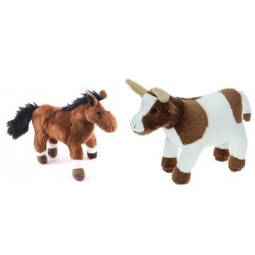 Pluche boerderijdieren knuffelset - koe en paard - 22 cm, Verzenden, Nieuw