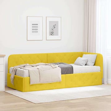 vidaXL Hoekbedframe Geel 80 x 200 cm Fluweel, Verzenden, Nieuw, Eenpersoons, Stof