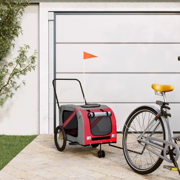 vidaXL Hondenfietstrailer oxford stof en ijzer rood en grijs, Verzenden, Nieuw