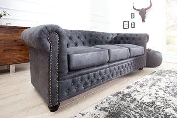 Design 3-zits bank CHESTERFIELD 200cm antiek grijze veerkern, Huis en Inrichting, Banken | Bankstellen, Ophalen of Verzenden, Nieuw