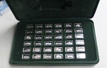 wereld. Silver bar Franklin Mint - Berühmte Automobile Set -