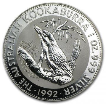 Kookaburra 1 oz 1992 (219.694 oplage), Verzenden, Losse munt, Zilver