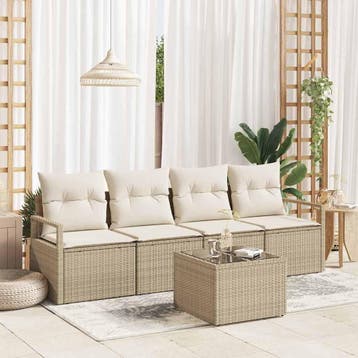 vidaXL Bankstel 5 st 4-Aantal zitplaatsen Beige en Crème, Verzenden, Nieuw, Rotan, 5 zitplaatsen