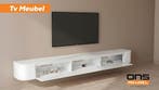 Japandi Zwevend Tv Meubel ( Wit ), Japandi, Eikenhout, Nieuw, 200 cm of meer