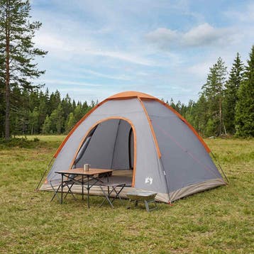 vidaXL Kamperen tent 4-persoons Grijs en Oranje, Verzenden, Nieuw, Tot en met 2