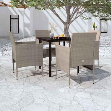 vidaXL 5-delige Tuinset met kussens beige en zwart, Verzenden, Nieuw, 4 zitplaatsen, Tuinset