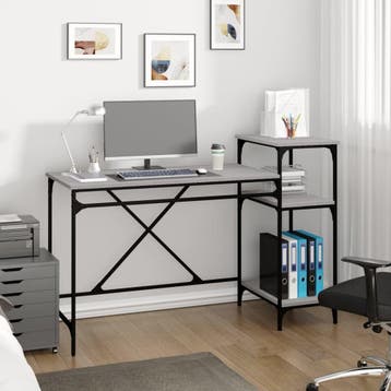 vidaXL Bureau 135x50x90 bewerkt hout en ijzer grijs sonoma, Verzenden, Nieuw
