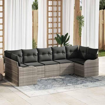 vidaXL Tuin Sofa Set 7 st Lichtgrijs Poly riet, Tuin en Terras, Verzenden, Nieuw, Rotan, 7 zitplaatsen