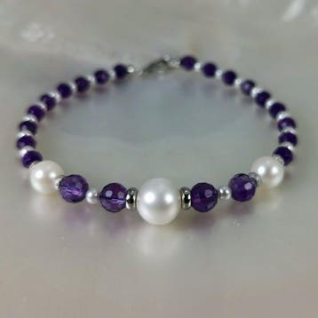 Armband Zilver Parel - Parel - SSP-Akoya 3-9MM Amethisten, Sieraden, Tassen en Uiterlijk, Armbanden, Nieuw