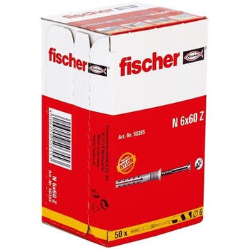 Slagplug met schroef | Fischer | 50 stuks (6x60/30, PZ2), Verzenden, Nieuw