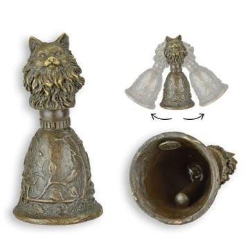 BRONZEN TAFELBEL MET KATTENKOP GREEP (Beeldjes - Decoratie), Verzenden, Nieuw