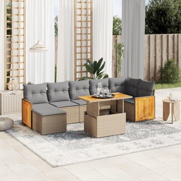 vidaXL 8-delige Loungeset met kussens poly rattan beige, Verzenden, Nieuw, Loungeset