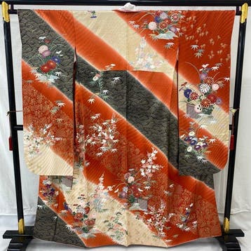 Japanse vintage kimono furisode van zijde, bruin, uit Japan,, Antiek en Kunst