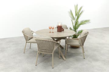 Pisa/Prado 4-persoons ronde dining tuinset Ø130 cm. - Latte, Verzenden, Nieuw, Rvs, Tuinset