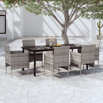 vidaXL 7-delige Tuinset met kussens grijs en zwart, Verzenden, Nieuw, 6 zitplaatsen, Tuinset
