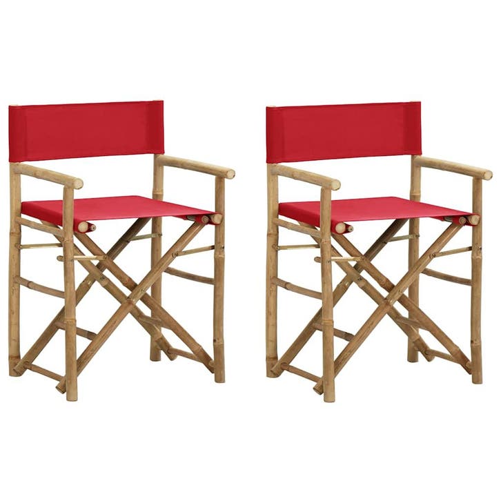 vidaXL Regisseursstoelen 2 st inklapbaar rood bamboe en stof, Tuin en Terras, Tuinstoelen, Nieuw, Hout, Verzenden