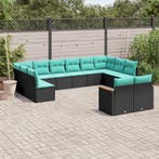 vidaXL 12-delige tuinbankset met kussens van zwart polyrotan, Verzenden, Nieuw