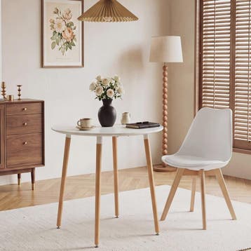 Moderne Ronde Eettafel 80cm - Wit MDF & Houten Poten - Minim, Huis en Inrichting, Verzenden, Nieuw