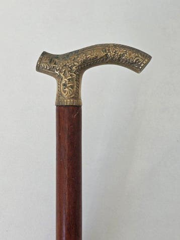 Gedetailleerde Wandelstok - Hout, Messing - Bloemdecor, Antiek en Kunst, Antiek | Overige Antiek