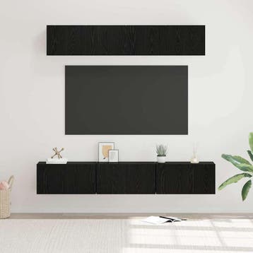 vidaXL Tv-meubelset 5 st Zwart Eiken Bewerkt hout, Minder dan 50 cm, Verzenden, Nieuw, Minder dan 100 cm