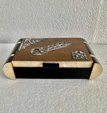 Sigarettendoos - Zilver, bakeliet en hout - Art Deco