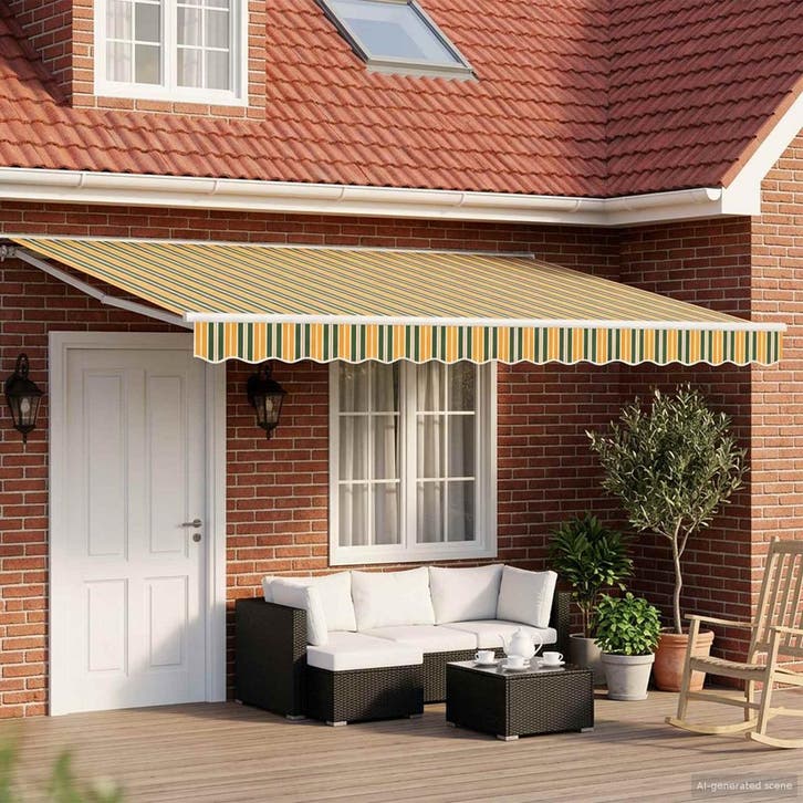 vidaXL Elektrisch Uittrekbaar Zonnescherm Groen en Geel 4,5, Tuin en Terras, Zonneschermen, Nieuw, Verzenden