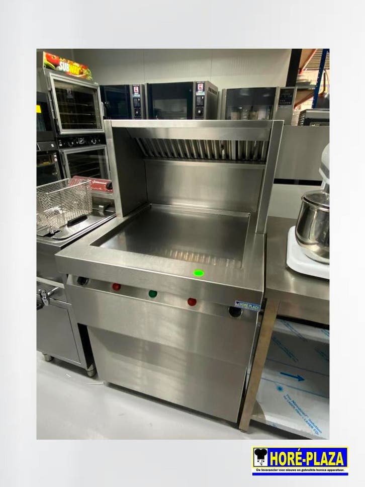 Bakplaat horeca staand | met afzuigkap | RVS, Zakelijke goederen, Horeca | Keukenapparatuur, Gebruikt