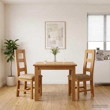 vidaXL Eetkamerstoel LELYSTAD 2 st Massief Eikenhout Beige, Verzenden, Nieuw