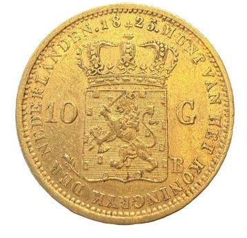 Gouden 10 gulden 1825 Brussel Willem I (ca. Zeer Fraai), Postzegels en Munten, Verzenden, Goud, Koning Willem I, Losse munt