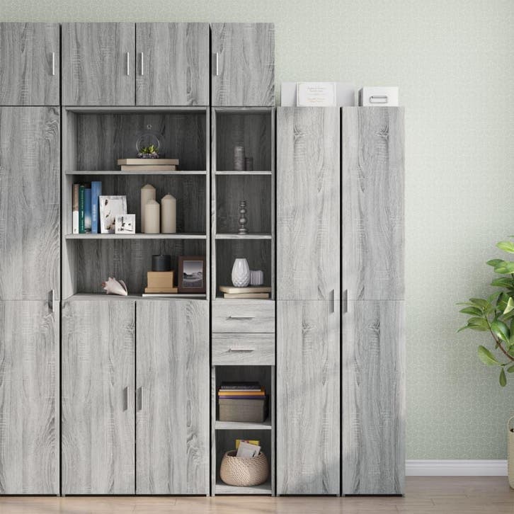 vidaXL Opbergkast smal 30x42,5x225 cm bewerkt hout grijs, Huis en Inrichting, Kasten | Buffetkasten, 25 tot 50 cm, Nieuw, Overige houtsoorten