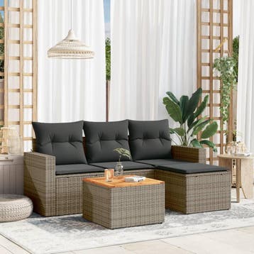 vidaXL 5-delige Loungeset met kussens poly rattan grijs, Verzenden, Nieuw, Loungeset