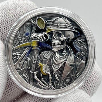 Ghana. 5 Cedis 2025 – Memento Mori: Miner – 1 oz Silver coin, Postzegels en Munten