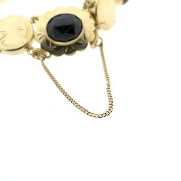 Antiek gouden bootjesarmband met granaat (Schakelarmband), Gebruikt, Ophalen of Verzenden, Met edelsteen, Goud