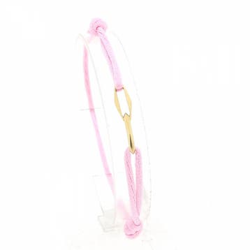Roze Satijnkoortarmband met dubbele Gouden Closed forever..., Ophalen of Verzenden, Zo goed als nieuw, Roze, Goud