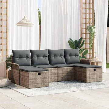 vidaXL Tuin Sofa Set 6 st Poly riet, Verzenden, Nieuw, 6 zitplaatsen