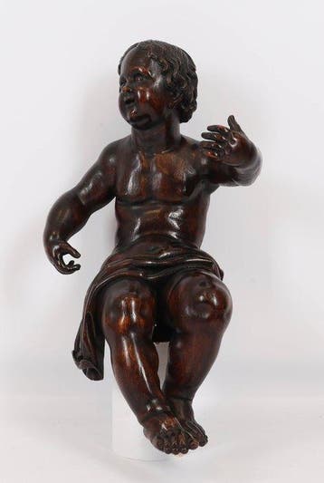 sculptuur, Vlaamse barokke putto - Hoop (Spes) - 66 cm - Eik