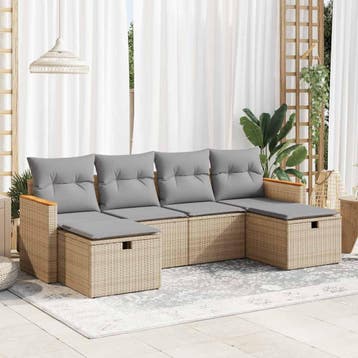 vidaXL 6-delige Loungeset met kussens poly rattan beige, Verzenden, Nieuw, Loungeset