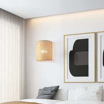 Wandlamp Ascot 20x16x12 cm wit en rotan look E27 lux.pro, Huis en Inrichting, Lampen | Wandlampen, Verzenden, Nieuw