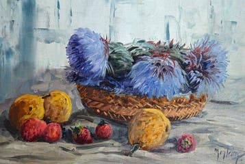 École valencienne (XX), signé Monleón - Le Panier de fleurs