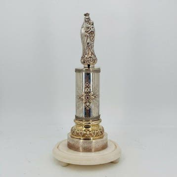 Figuur - Virgen en Pedestal - Zilver, Marmer, Antiek en Kunst