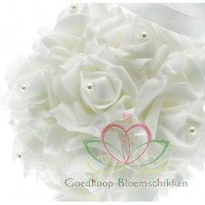 Pomander foamroosbal Wit 12 cm met pareltjes, Ophalen of Verzenden, Nieuw