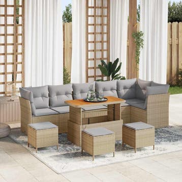 vidaXL Tuinbankenset 10 st Beige poly rattan, Verzenden, Nieuw, Rotan, Meer dan 8 zitplaatsen