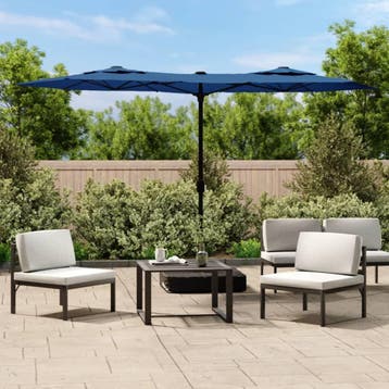 vidaXL Parasol dubbel dak met LED 316x145 cm azuurblauw, Verzenden, Nieuw, 3 tot 4 meter