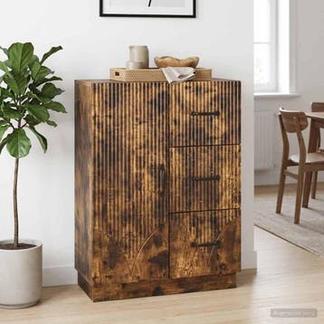 vidaXL Dressoir met lade Gerookt eiken 66 x 34,5 x 87 cm, Verzenden, Nieuw, Overige houtsoorten, Minder dan 50 cm