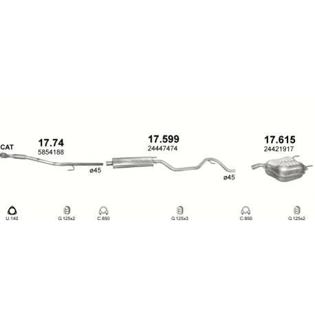 Einddemper OPEL [17.619], Auto-onderdelen, Uitlaatsystemen, Nieuw, Opel