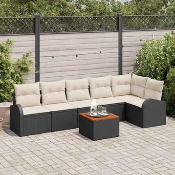 vidaXL Tuinbankenset 7 st Zwart en Crème poly rattan, Verzenden, Nieuw, 7 zitplaatsen