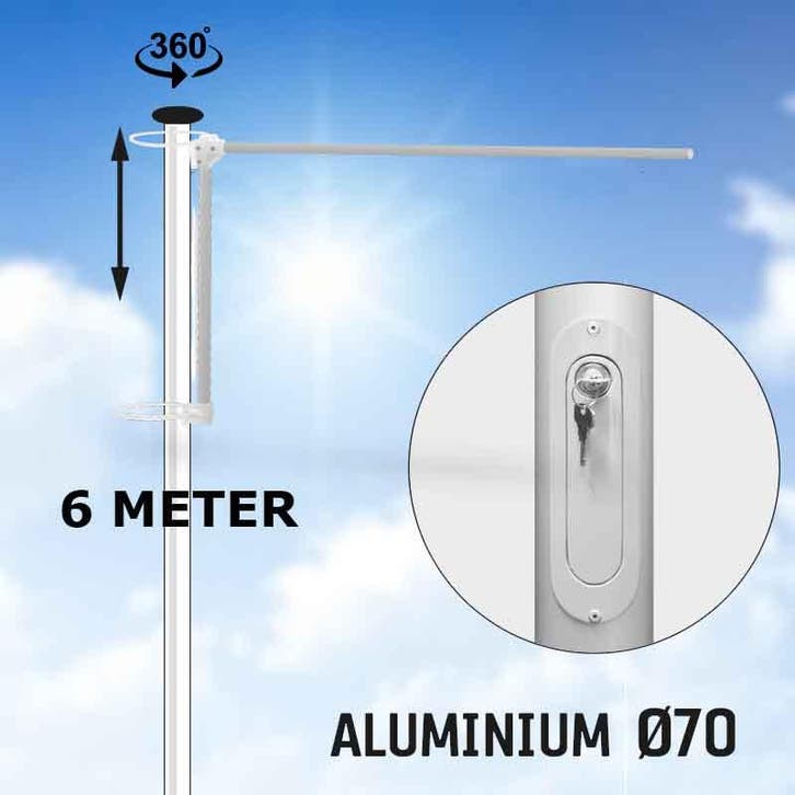 BUDGET HIJSBARE aluminium baniermast 6 meter Ø70mm (zwart,, Diversen, Vlaggen en Wimpels, Nieuw